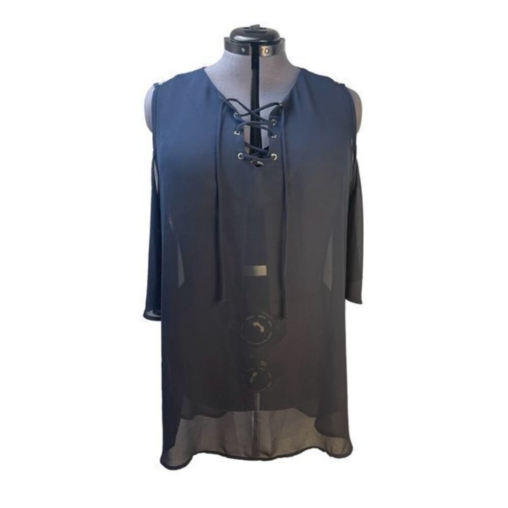 Torrid Navy Blue White Lace Cold Shoulder Chiffon Tunic 2X